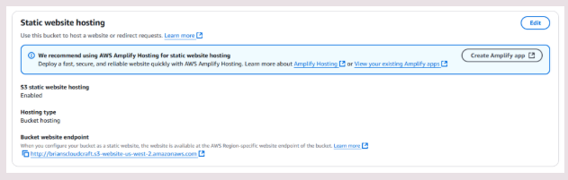 Static Website Hosting Enabled